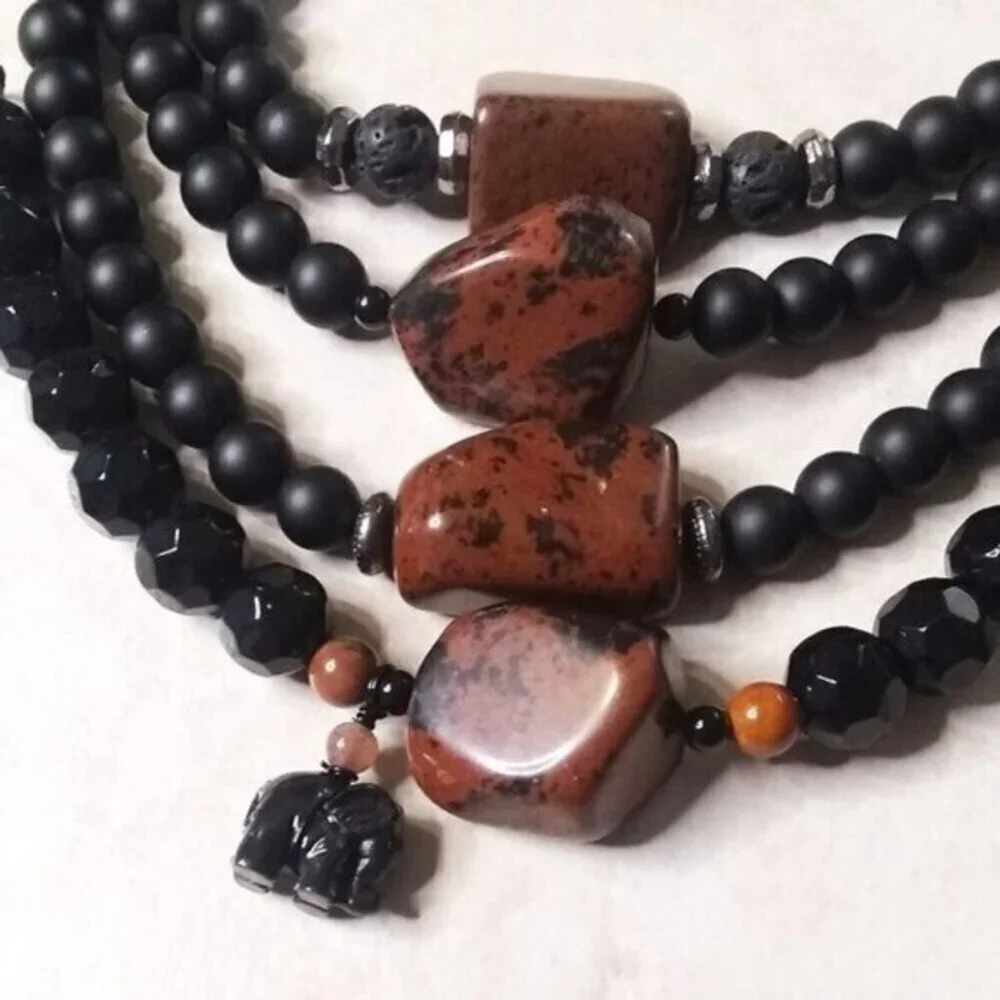 Mahagony Obsidian - Beaded Stone Bracelet - Unisex 8